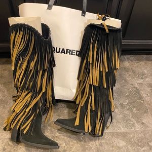 DSQUARED2 fringe suede cowboy boots